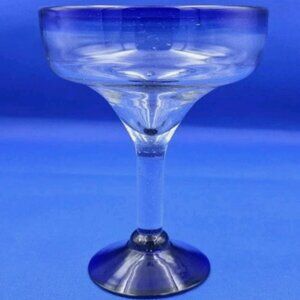 Hand Blown Mexican Cobalt Blue Rim Margarita Glass Goblet 7'''x 5''